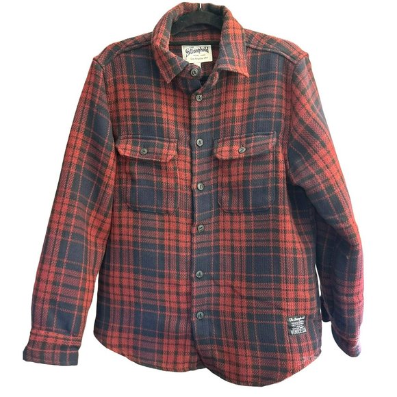 The Stronghold Los Angeles Men's Red Plaid Shacket Size Small Button Up - Picture 1 of 5